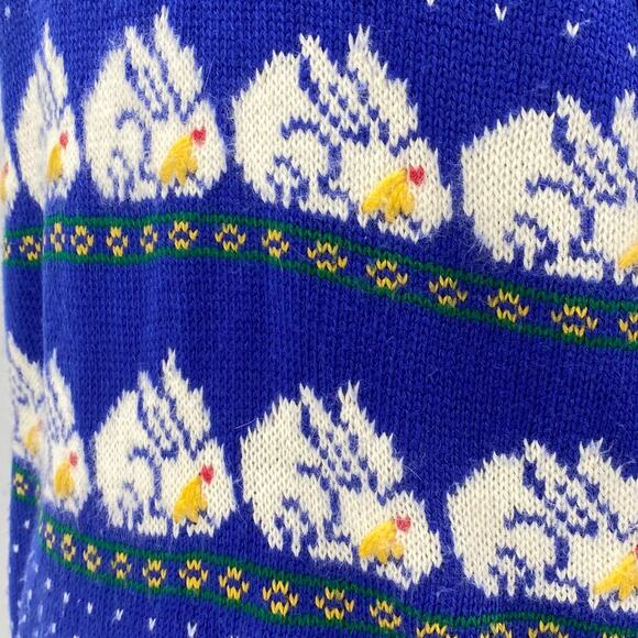 Vintage 80s Lord & Taylor Bunny Dot Pattern SweaterTurtleneck Blue Womens Medium - Picture 5 of 9